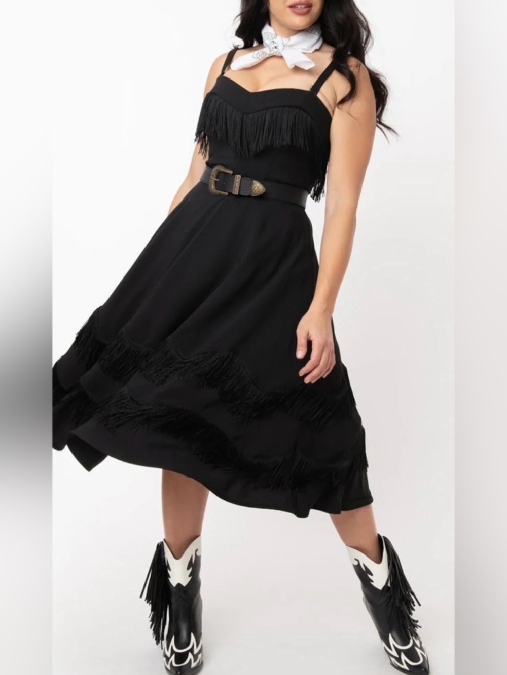 NWT Vintage America Black Fringe Midi Dress size 14